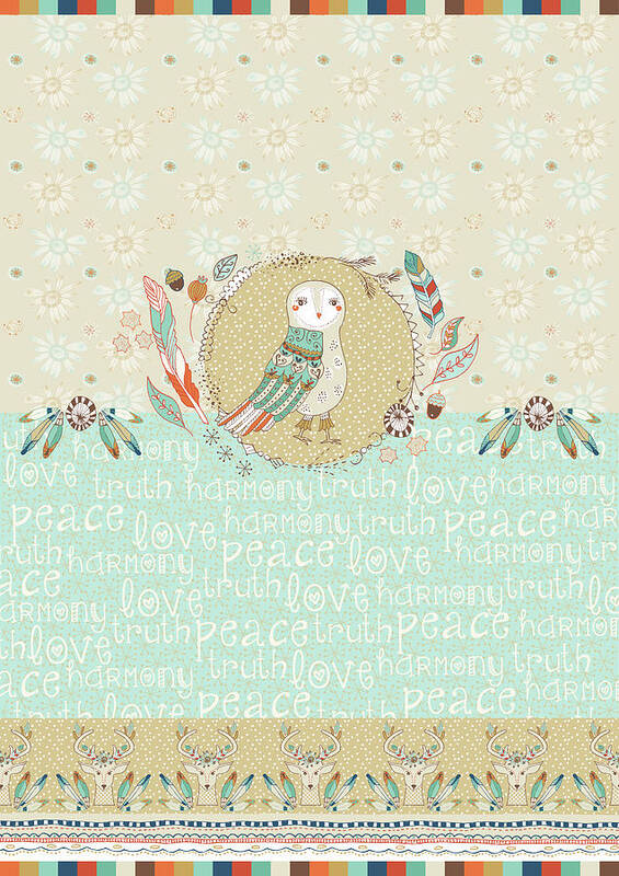 Free Spirit Peace And Harmony Owl Art Print featuring the digital art Free Spirit Peace And Harmony Owl by Gal Designs
