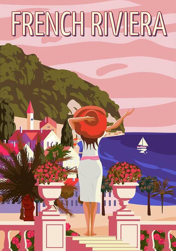Cities Art Print featuring the digital art French Riviera Nice Coast Poster by Valerii Khadeiev