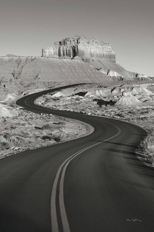 Southwest Art Print featuring the photograph Goblin Valley State Park Rd Bw by Alan Majchrowicz