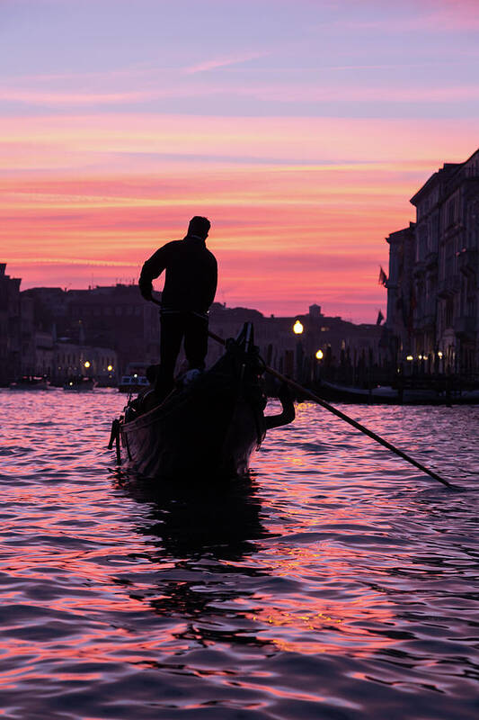 Gondola Art Print featuring the photograph Gondolier at Sunset by John Daly