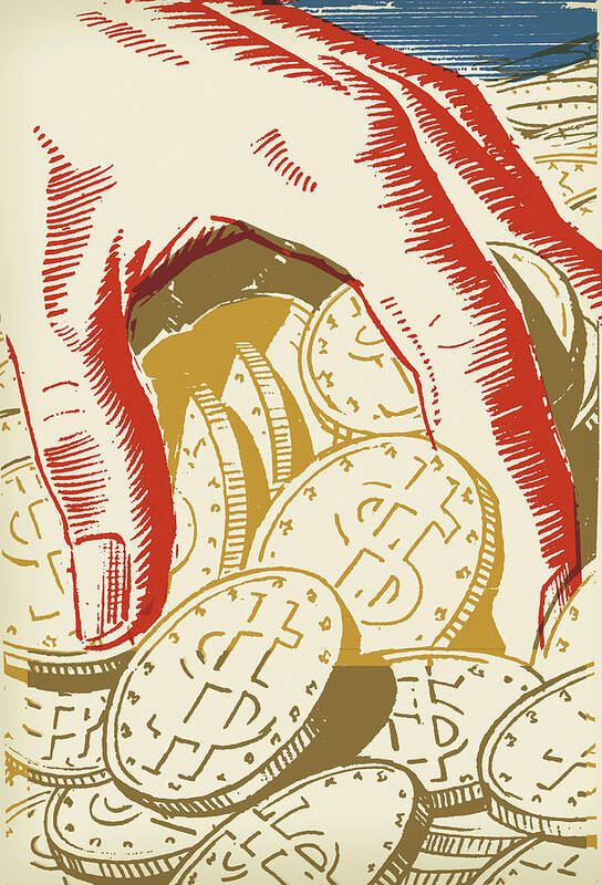 Accounting Art Print featuring the drawing Hand Grabbing Coins by CSA Images