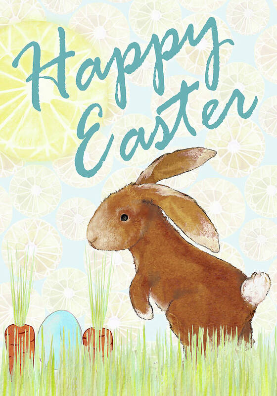 Happy Art Print featuring the mixed media Happy Easter Bunny II by Diannart