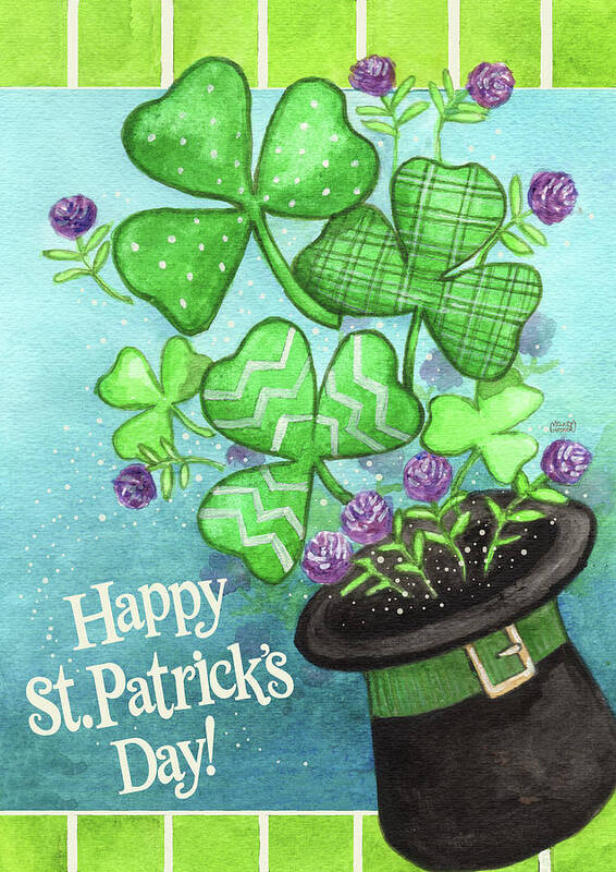 Happy St Patrick Hat Clover 2 Art Print featuring the painting Happy St Patrick Hat Clover 2 by Melinda Hipsher
