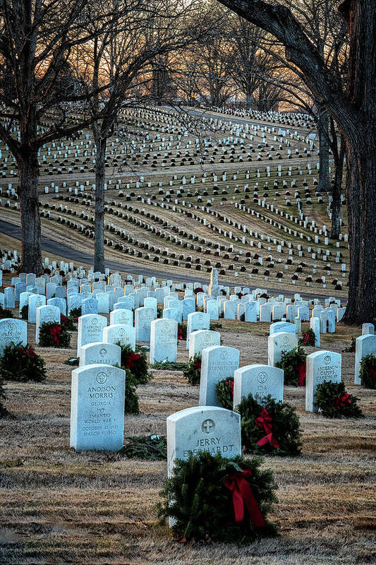 Marietta Georgia Art Print featuring the photograph Holiday Wreaths At National Cemetery by Tom Singleton
