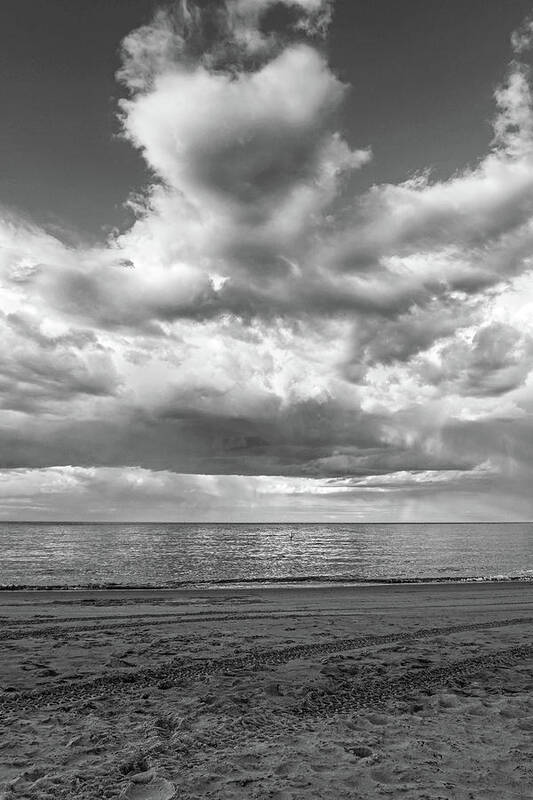 Ipswich Art Print featuring the photograph I heart Crane Beach Heart Shaped Cloud Ipswich MA Black and White by Toby McGuire