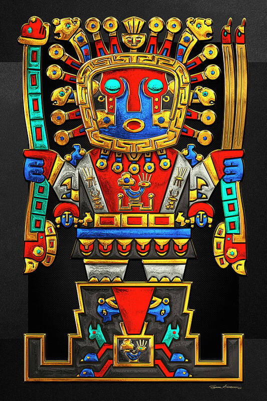 Treasures Of Pre-columbian America’ Collection By Serge Averbukh Art Print featuring the digital art Incan Gods - The Great Creator Viracocha on Black Canvas by Serge Averbukh