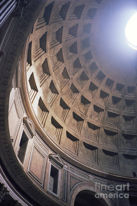 Roman Art Print featuring the photograph Italy, Rome, Pantheon, Dome Interior by Steve Wrubel