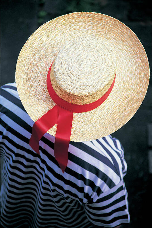 Straw Hat Art Print featuring the photograph Italy, Venice, Male Gondolier Wearing by Peter Adams
