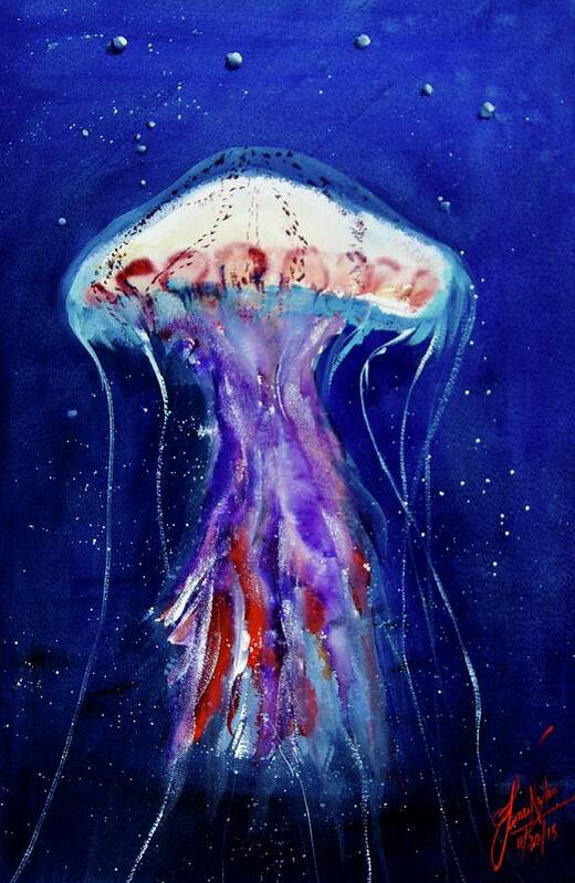 Jellyfish Art Print featuring the painting Jellyfish 13 by James Nyika