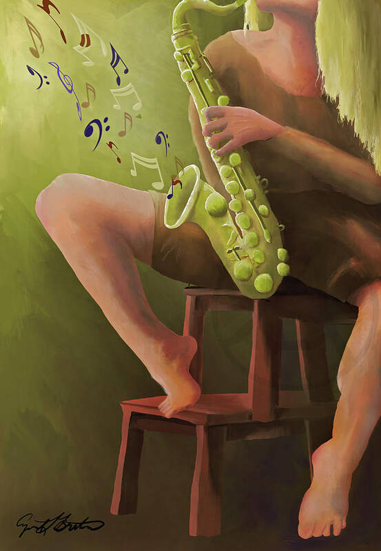 Music Art Print featuring the digital art Joys of the Saxophone by April Burton