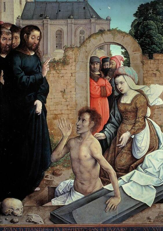 Juan De Flandes Art Print featuring the painting Juan de Flandes / 'The Resurrection of Lazarus', 1514-1519, Spanish-Flemish School, Oil on panel. by Juan de Flandes -c 1460-c 1519-