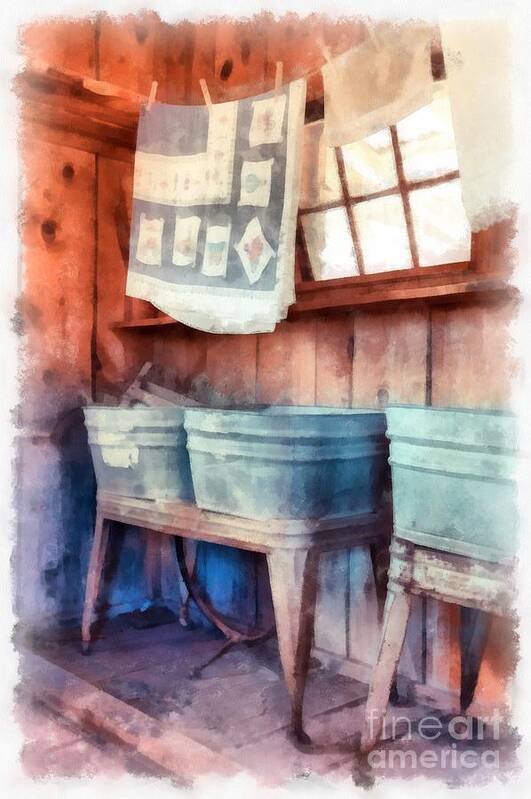 Watercolor Art Print featuring the digital art Laundry Day Wash Tubs by Edward Fielding