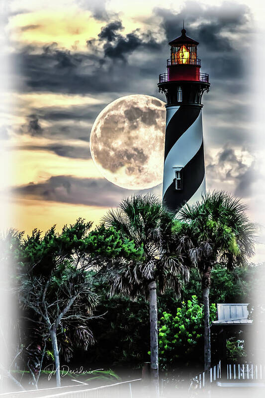 St Augustine Art Print featuring the photograph Lighthouse Moon by Joseph Desiderio