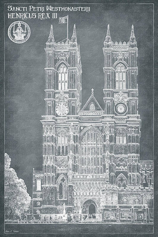 London Art Print featuring the digital art London Blueprints - Gothic Architecture of Westminster Abbey by Mark Tisdale