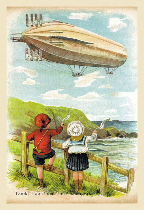 Blimp Art Print featuring the painting Look, Look! See the Passengers! by Unknown