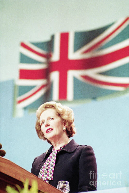 Following Art Print featuring the photograph Margaret Thatcher Giving Speech by Bettmann