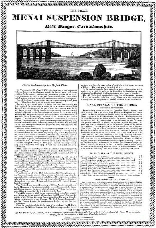 Event Art Print featuring the drawing Menai Suspension Bridge, Wales, C1826 by Print Collector