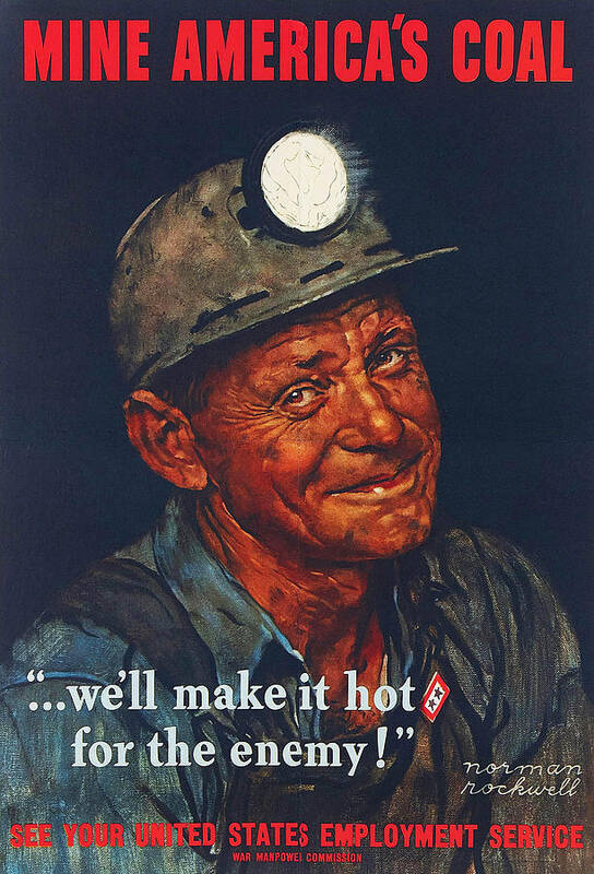 Coal Art Print featuring the painting Mine America's Coal by Norman Rockwell