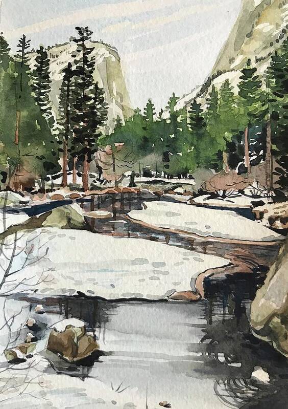 Yosemite Art Print featuring the painting Mirror Lake Yosemite by Luisa Millicent