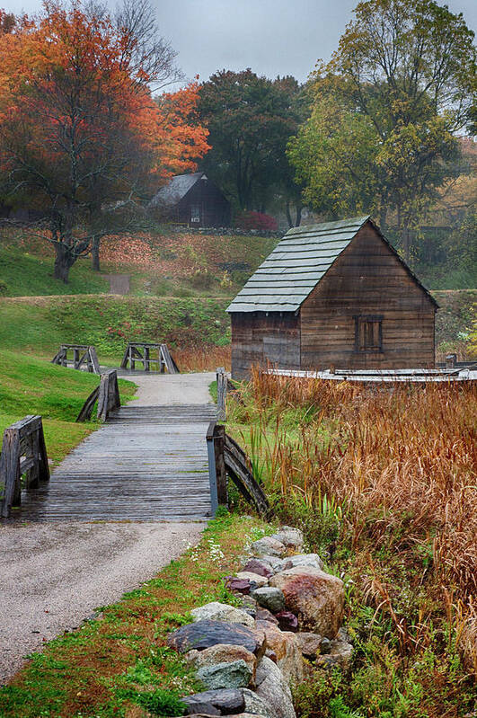 Autumn Foliage Massachusetts Art Print featuring the photograph misty morning at Saugus Ironworks by Jeff Folger