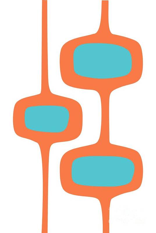  Art Print featuring the digital art Mod Pod Two in Turquoise and Orange by Donna Mibus