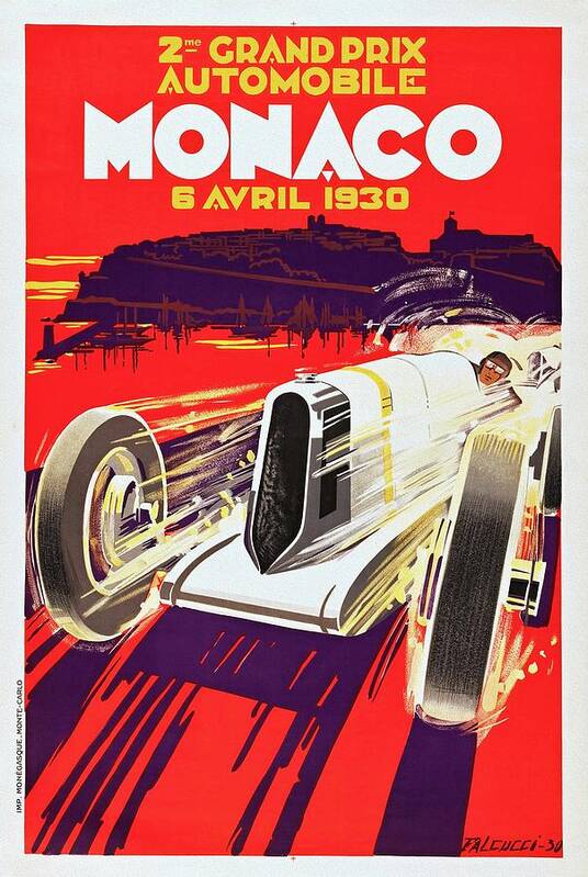 Racing Poster Art Print featuring the painting Monaco Grand Prix 1930, Vintage Racing Poster by Vincent Monozlay