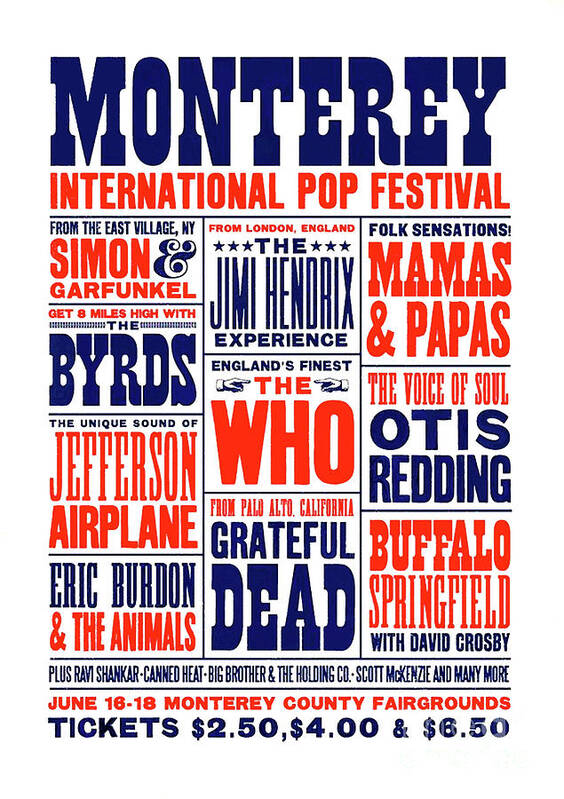 Monterey Pop Festival Art Print featuring the mixed media Monterey Pop Festival, poster by Thomas Pollart