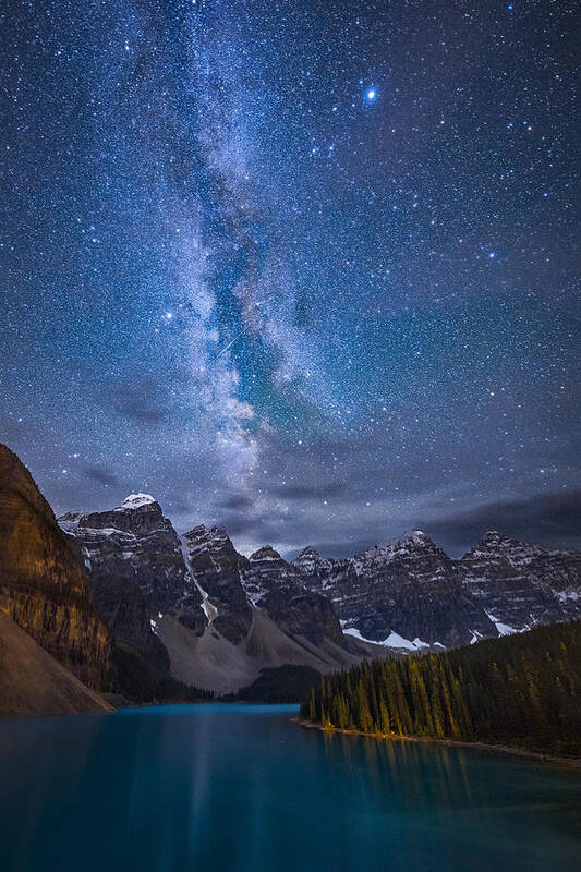 Moraine_lake Art Print featuring the photograph Moraine Lake Under The Night Sky by Michael Zheng