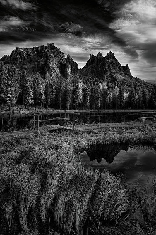  Black And White Art Print featuring the photograph Morning Sky in the Dolomites by Jon Glaser