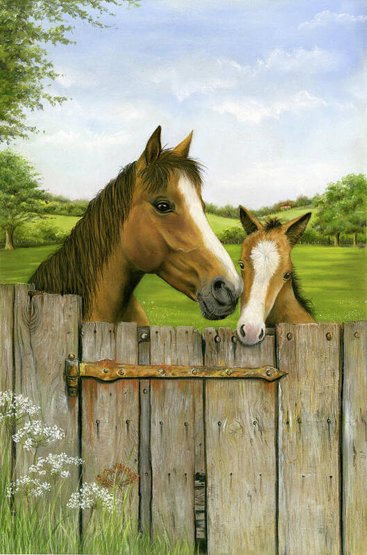 Mother And Foal Art Print featuring the painting Mother And Foal by Janet Pidoux