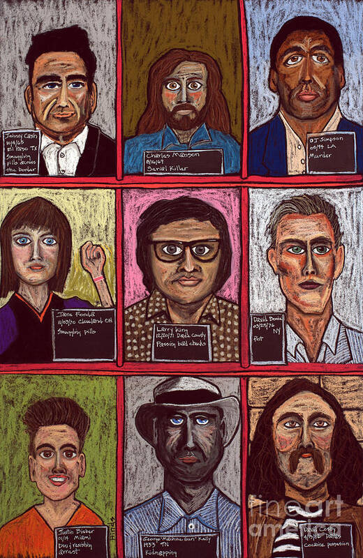 Jail Art Print featuring the pastel Infamous Mugshots Triptych - 1 of 3 by David Hinds