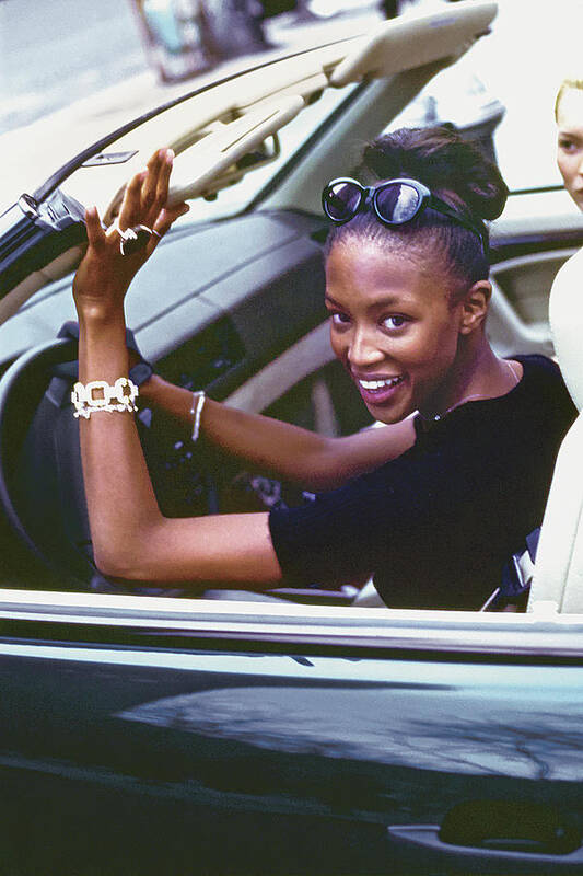 Accessories Art Print featuring the photograph Naomi Campbell Wearing Jewellery While Driving by Arthur Elgort