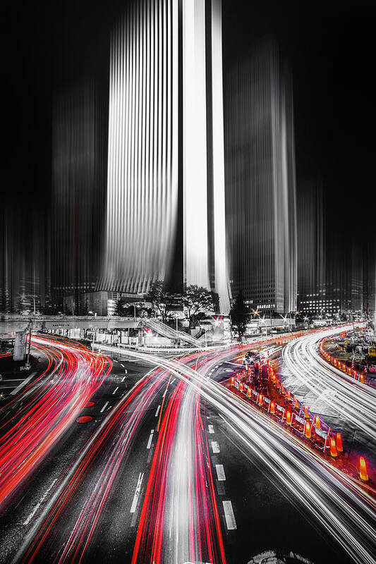 Red Art Print featuring the photograph Night Flow by Takashi Suzuki