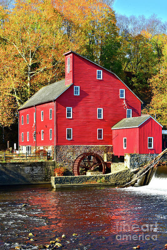 Clinton New Jersey Art Print featuring the photograph NJ Red Mill and Autumn Gold by Regina Geoghan