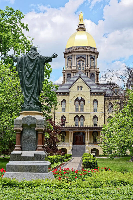 University Of Notre Dame Art Print featuring the photograph Notre Dame Golden Dome and Statue by Sally Weigand