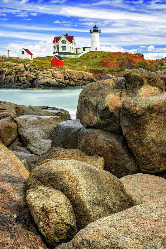 America Art Print featuring the photograph Nubble Lighthouse on Cape Neddick in York Maine by Gregory Ballos