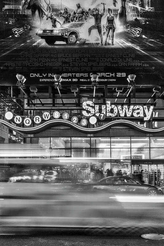 Times Square Art Print featuring the photograph NYC Subway Stations BW by Susan Candelario