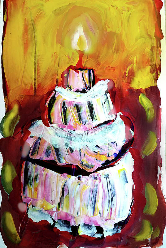 Cake Art Print featuring the painting One candle by Tilly Strauss