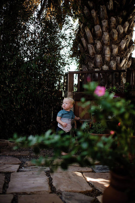 At Home Art Print featuring the photograph One Year Old Standing In Yard In San Diego by Cavan Images