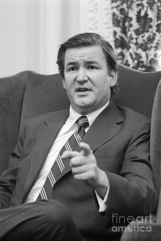 People Art Print featuring the photograph Pat Buchanan During News Conference by Bettmann