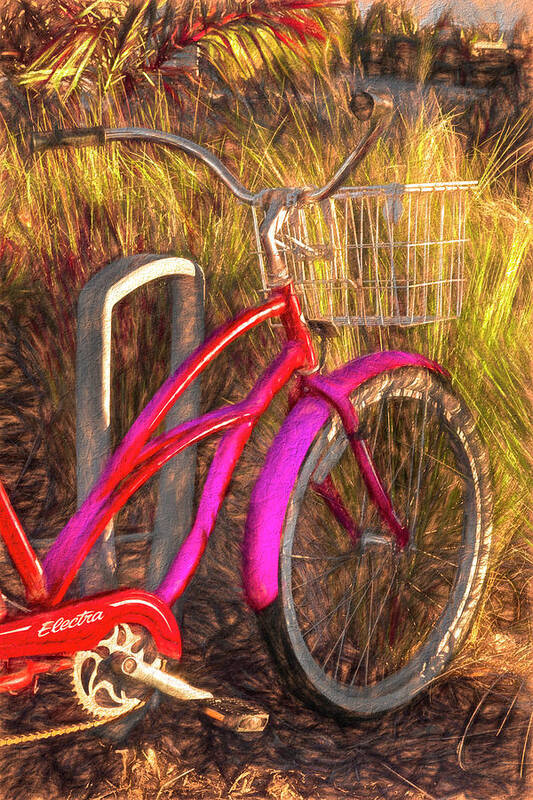Florida Art Print featuring the photograph Pink Beach Bike Painting by Debra and Dave Vanderlaan