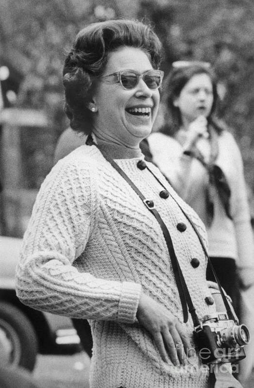 People Art Print featuring the photograph Queen Elizabeth In Sunglasses Laughing by Bettmann