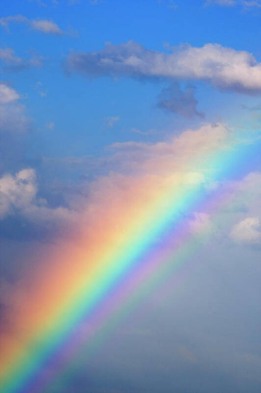 Scenics Art Print featuring the photograph Rainbow With Blue Sky And Clouds by Wesley Hitt
