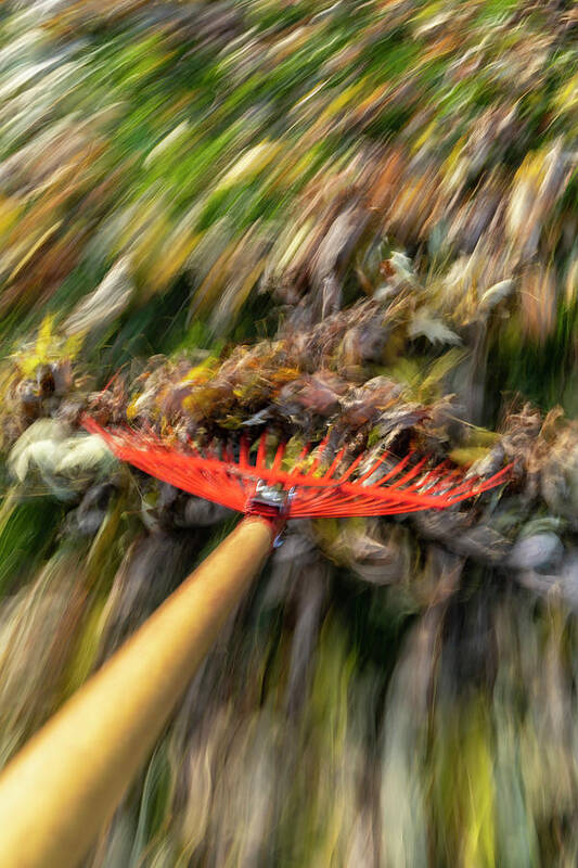 Abstract Art Print featuring the photograph Raking Leaves Fast 7 by John Brueske