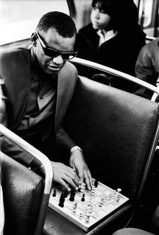Ray Charles Art Print featuring the photograph Ray Charles Playing Chess by Bill Ray
