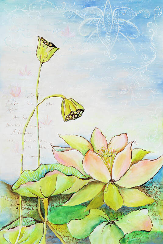Rising Lotus Art Print featuring the mixed media Rising Lotus by Linda Arandas