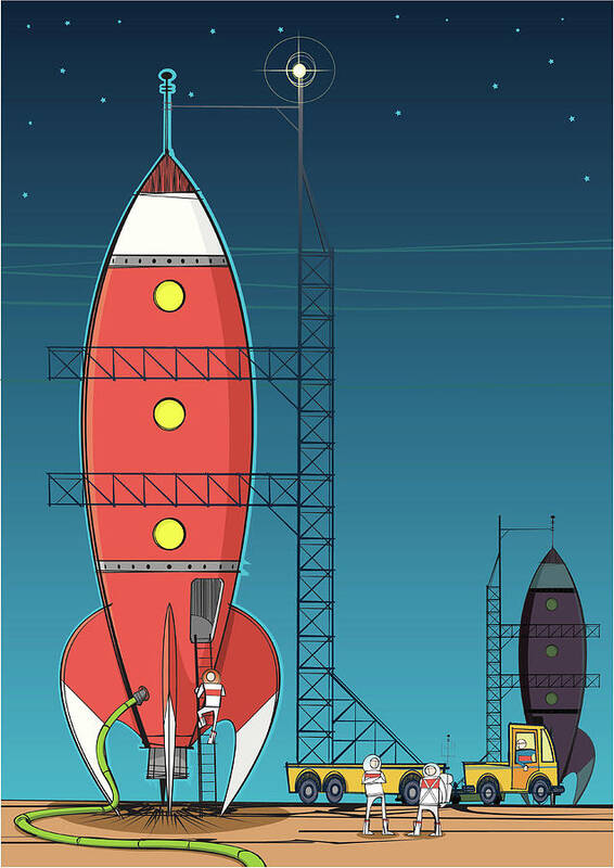 Taking Off Art Print featuring the digital art Rocket On Launch Pad by Jcgwakefield
