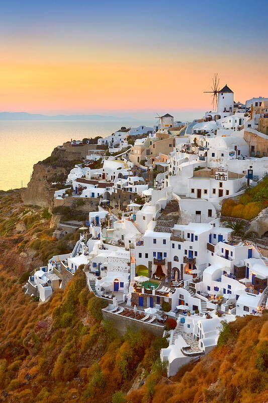 Sea Art Print featuring the photograph Santorini - View Of Oia Town by Jan Wlodarczyk