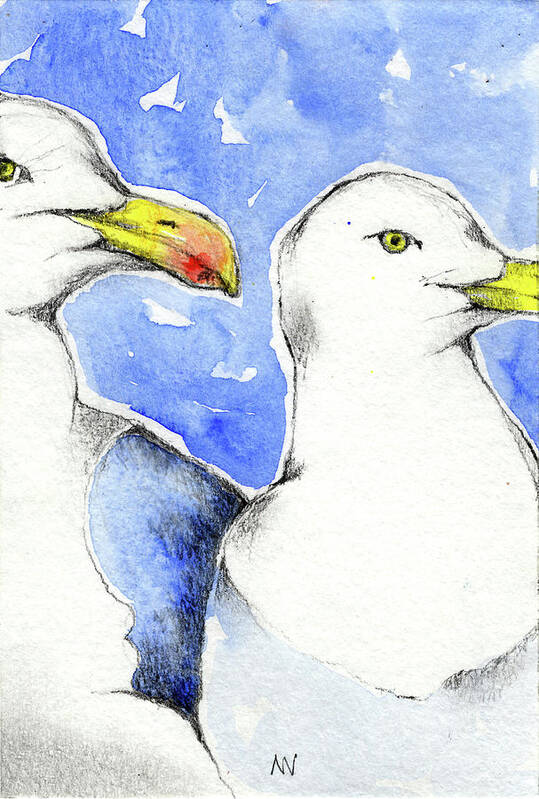 Seagull Art Print featuring the painting Seagull Friends by AnneMarie Welsh