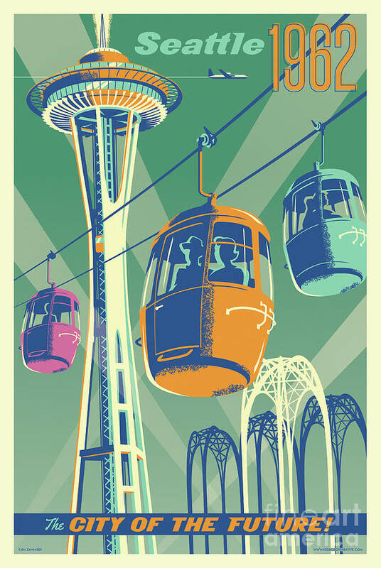 Vintage Art Print featuring the digital art Seattle Poster- Space Needle Vintage Style by Jim Zahniser